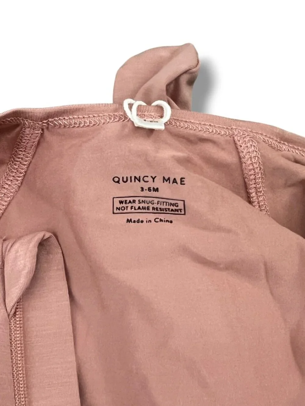 NWT Quincy Mae Bow Bamboo Zip Footie in Blush Pink Mauve Size 3-6M